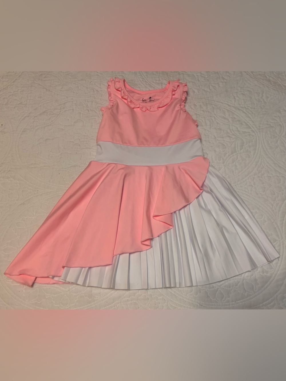 Love & Grow Pink and White Ruffle Pleated Athletic Dress